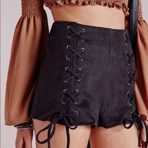 missguided lace up front faux suede shorts