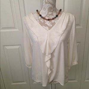 PRICE DROP Cream Color Chiffon Ruffled Blouse Med