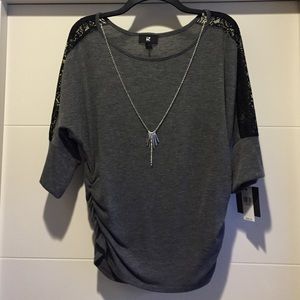 NWT Gray and black lace knit top