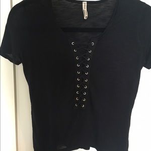 Black lace up t shirt