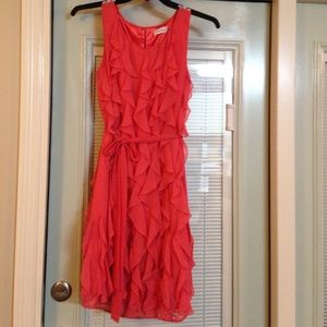 Coral Calvin Klein ruffle dress