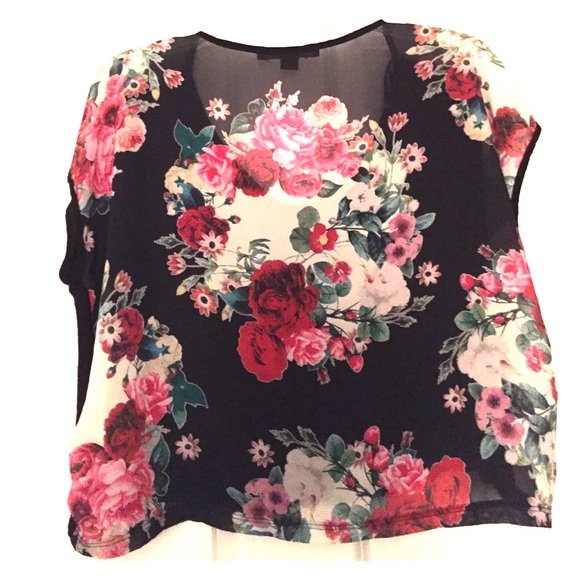 F21 Black Floral Print Back Hi-Lo Top - Picture 1 of 2