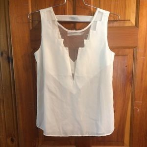 White Tank Top with Plunging Mesh Neckline