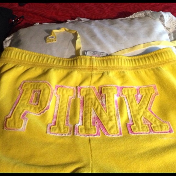 Medium pink Victoria Secret yellow sweats