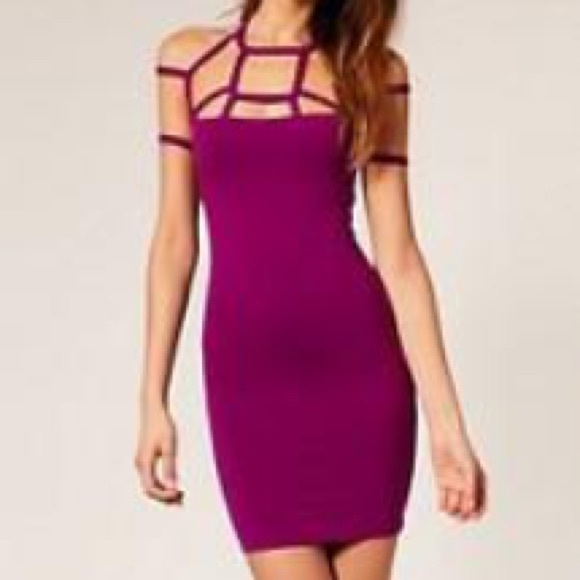 Purple ASOS body conscious dress with strappy neck