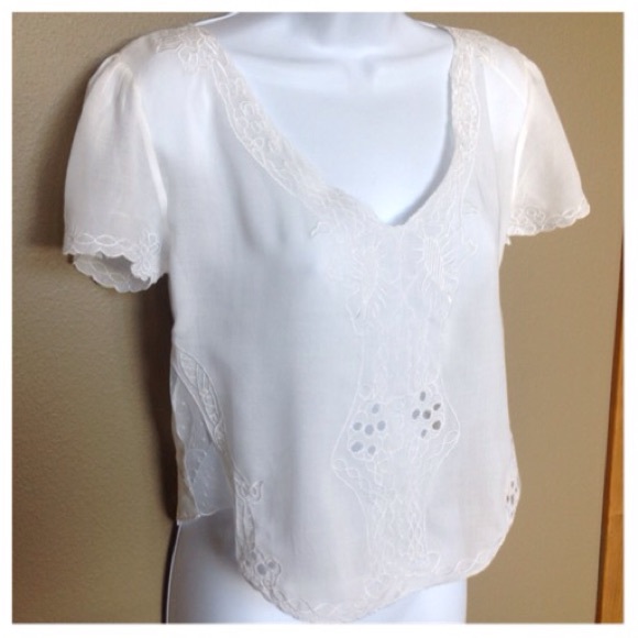 🍃💕Gorgeous Cropped V-Neck Lace Inset Blouse - Picture 5 of 6