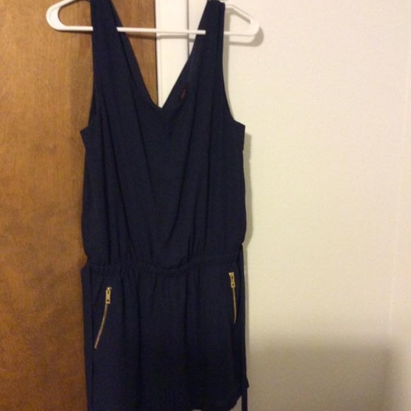 Navy romper with gold zippers - Picture 1 of 1
