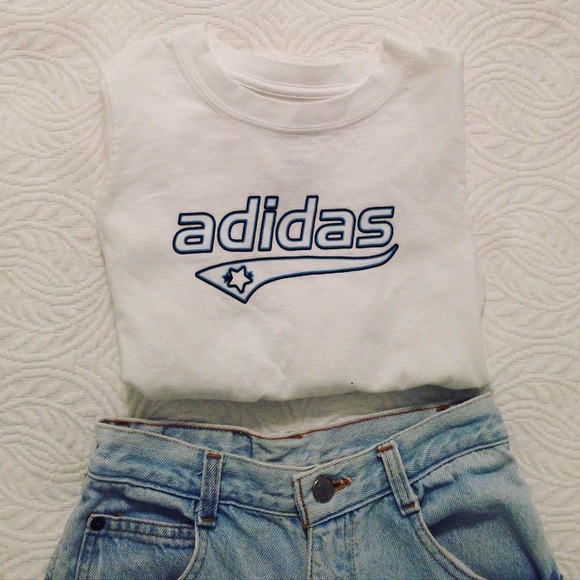 Adidas Tops - Adidas Long Sleeve White Logo Shirt Blue Sport