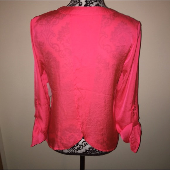 NWT silky vneck hot pink blouse small - Picture 2 of 3