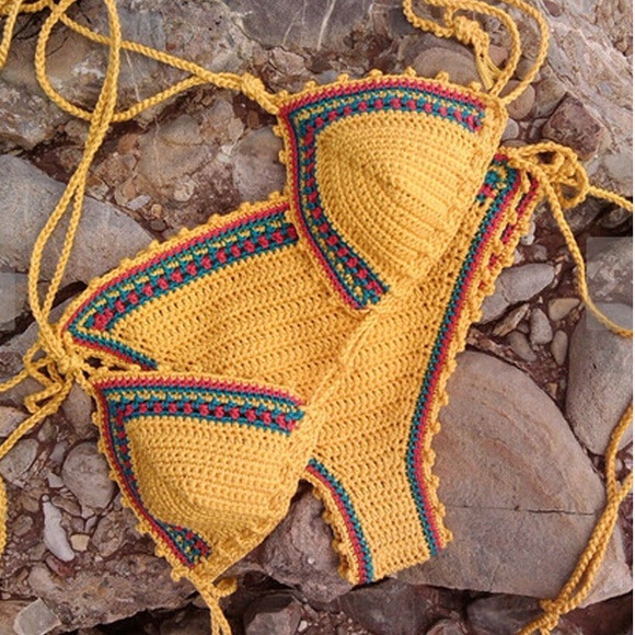 Nasty Gal Other - Yellow crochet bikini knit rasta