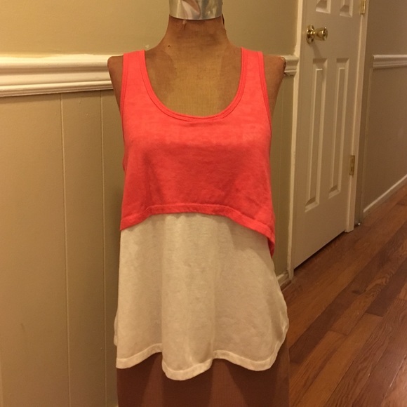 Tiered white and coral tank top