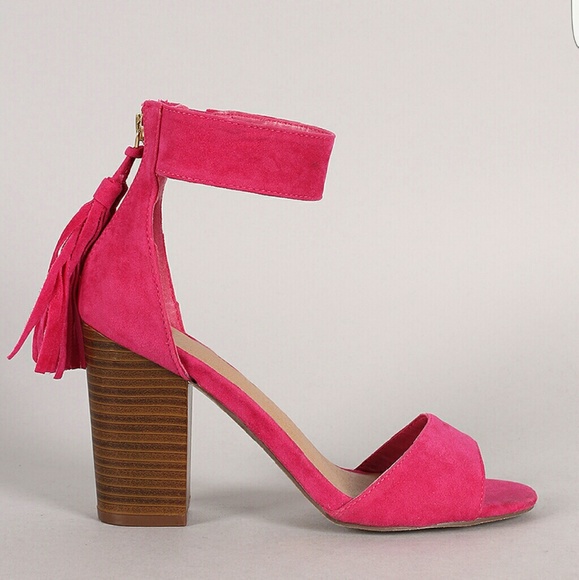 Suede tassel heels