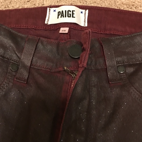 Burgundy Paige Waxed Glitter Jeans