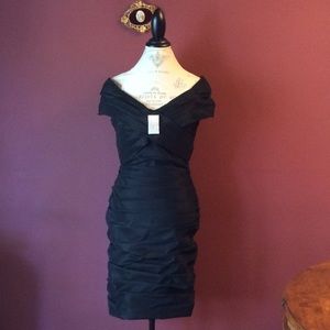 Cachet black evening off-shoulder cocktail dress