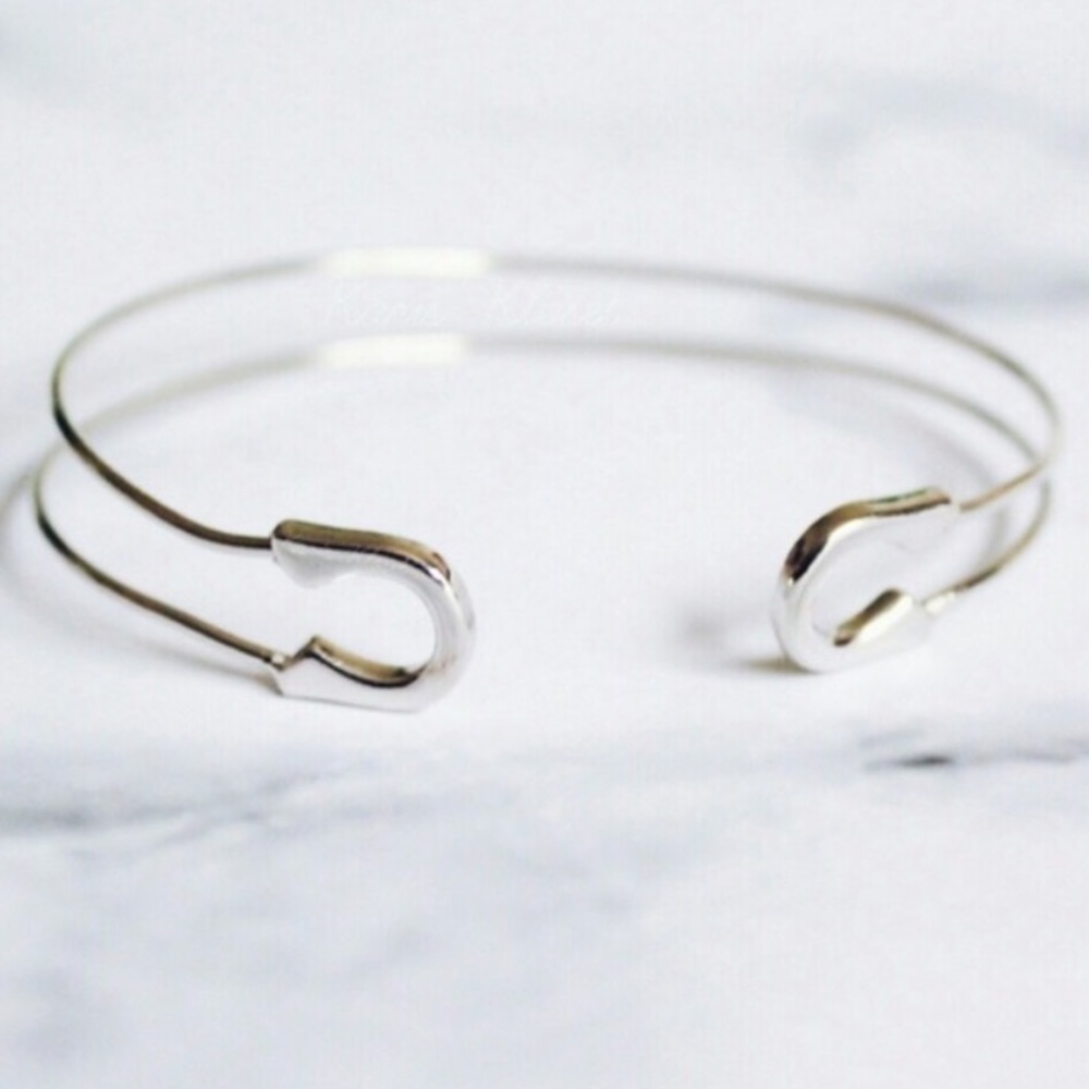 Jewelry | Gold delicate safety pin bracelet cuff - Picture 2 of 3