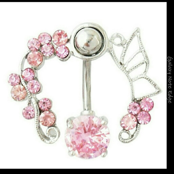 Pink rhinestone hollow design gothic belly ring