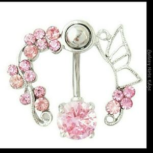 Pink rhinestone hollow design gothic belly ring