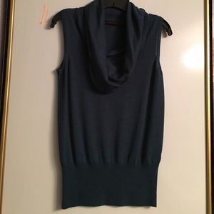 Teal sleeveless sweater with cowl neck