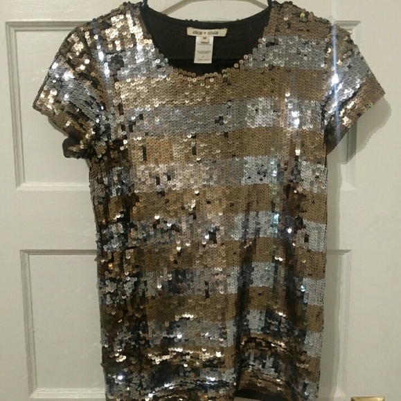 Alice + Olivia Striped Sequin Shirt - Medium