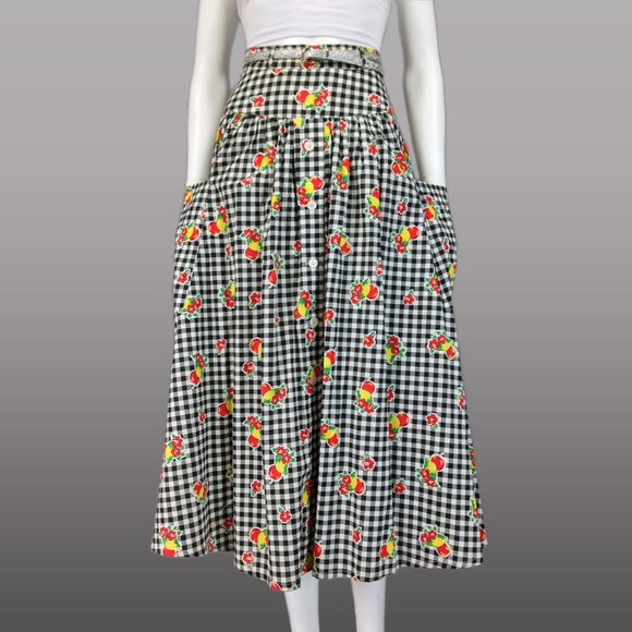 [SOLD]VINTAGE SKIRT 70s Button Down HIGH WAIST Gin - Picture 2 of 5