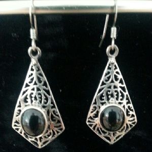 Sterling Silver Earrings with Black Stones