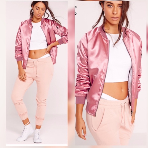 Sale NWT Pink Satin Bomber Jacket - Picture 2 of 4