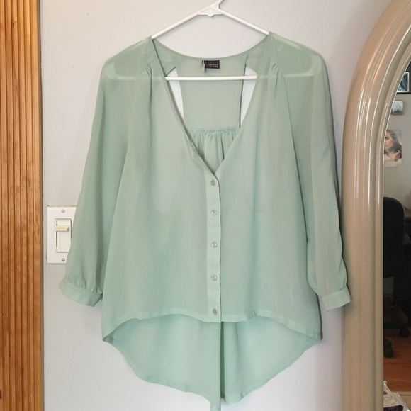 Sparkle and fade sheer mint quarter sleeve top