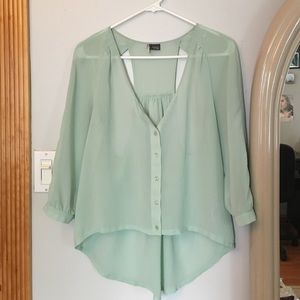 Sparkle and fade sheer mint quarter sleeve top