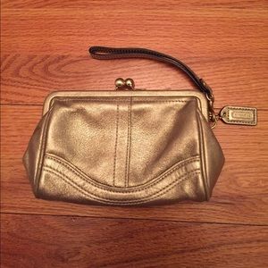 Coach Gold Leather Wristlet Clutch