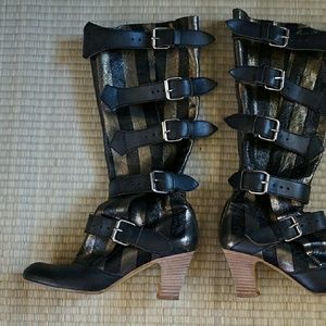 Vivienne Westwood Gold x Black Pirate Buckle Boots