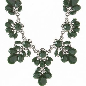 Dark green floral drop leaf necklace