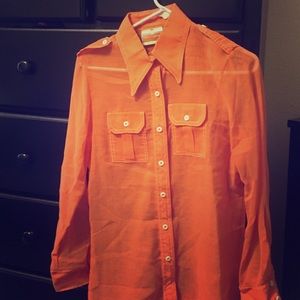 Orange western see thru button up