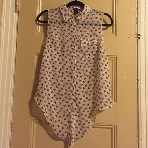 White Sheer Top with Red and Black Hearts