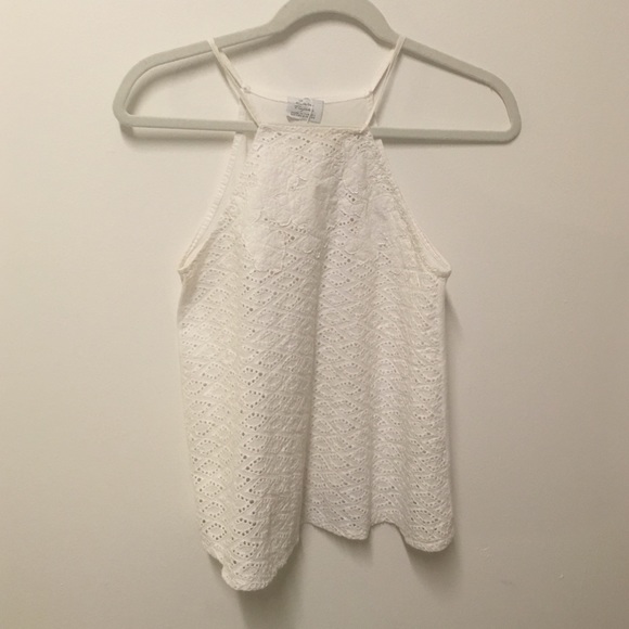 Zara White High Neck Crochet Lace Tank top Blouse