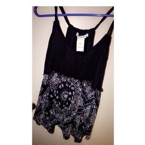 Blue and Black Blouse Tank