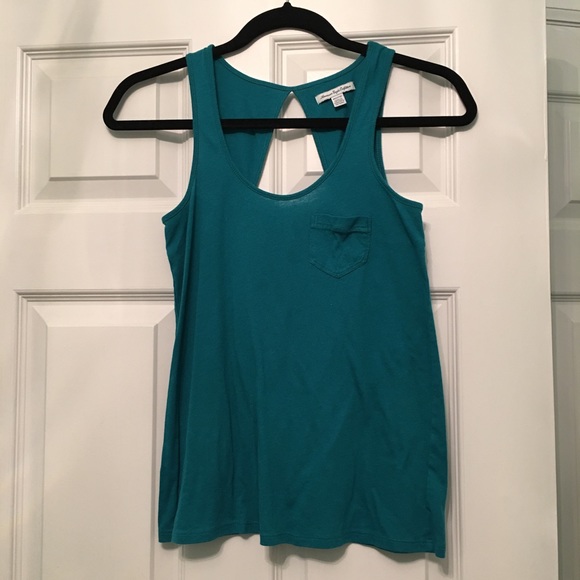 Teal tank top with back cutout