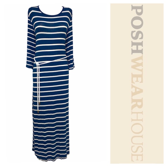 Dresses & Skirts - Blue & Off White Nautical Stripe Maxi Dress