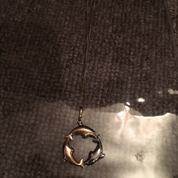 Tri color gold dolphin necklace
