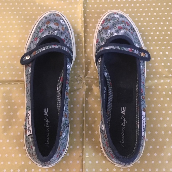 Blue floral ballet flat style sneakers