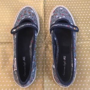 Blue floral ballet flat style sneakers