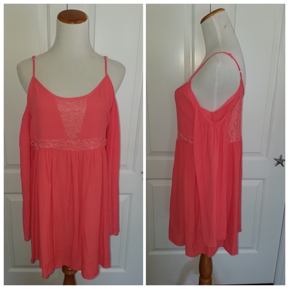 Coral peasant dress - Picture 2 of 3