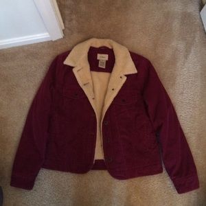 Cranberry color Shearling lined corduroy jacket