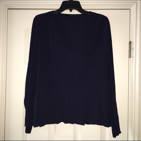 Navy Zara Blouse with Ruffle Work