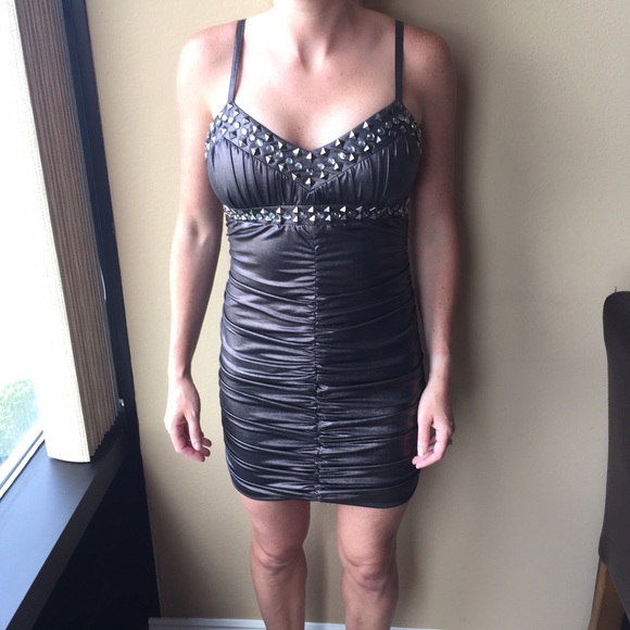 Bebe body-con studded silver/ gunmetal dress