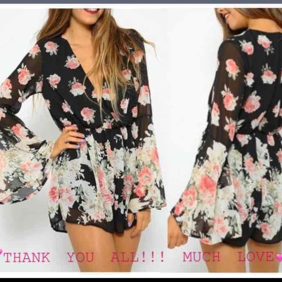 🌺HOST PICK 🌺 BNWT BLACK FLORAL ROMPER XL AVAIL - Picture 2 of 4