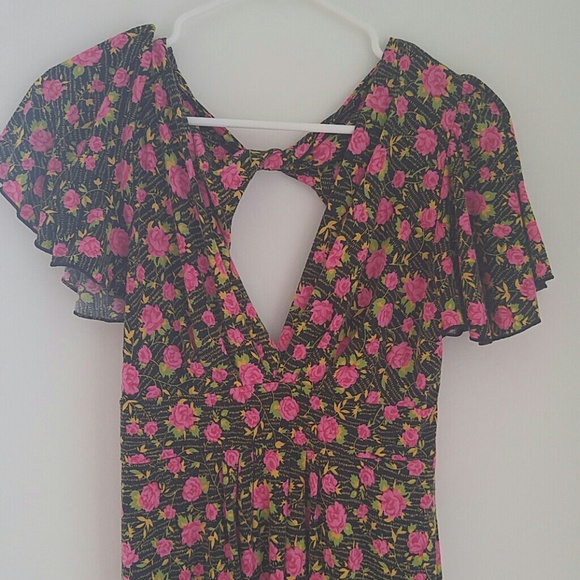 Open Back Rose Flutter sleeve dress