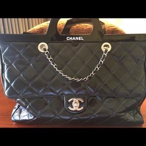 Large Black Chanel Shopping Tote