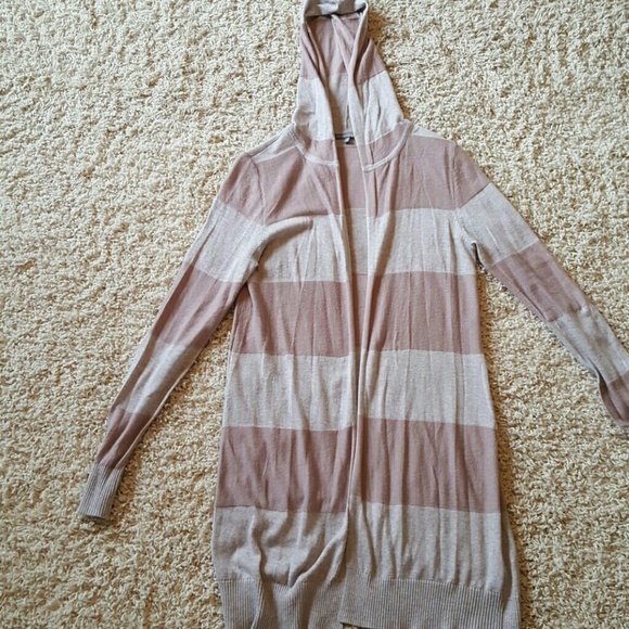 Striped light-weight long hooded cardigan