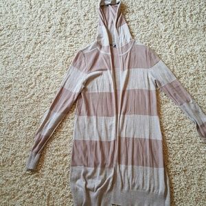 Striped light-weight long hooded cardigan