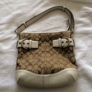 Brown & White Leather Coach Purse